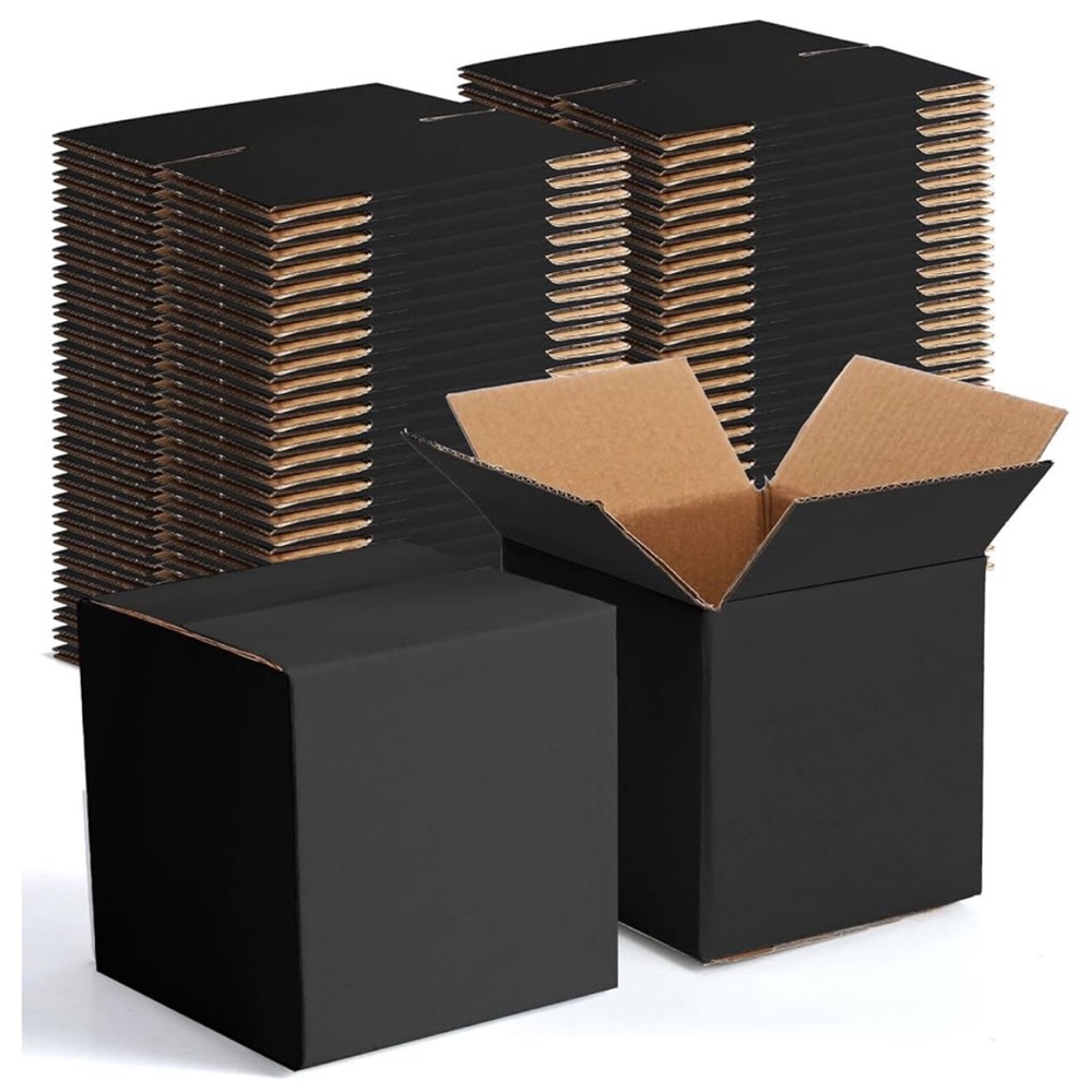 🫶 qty 10 black Corrugated Shipping Mailing Boxes 4x4x4 square Thank You Stickers